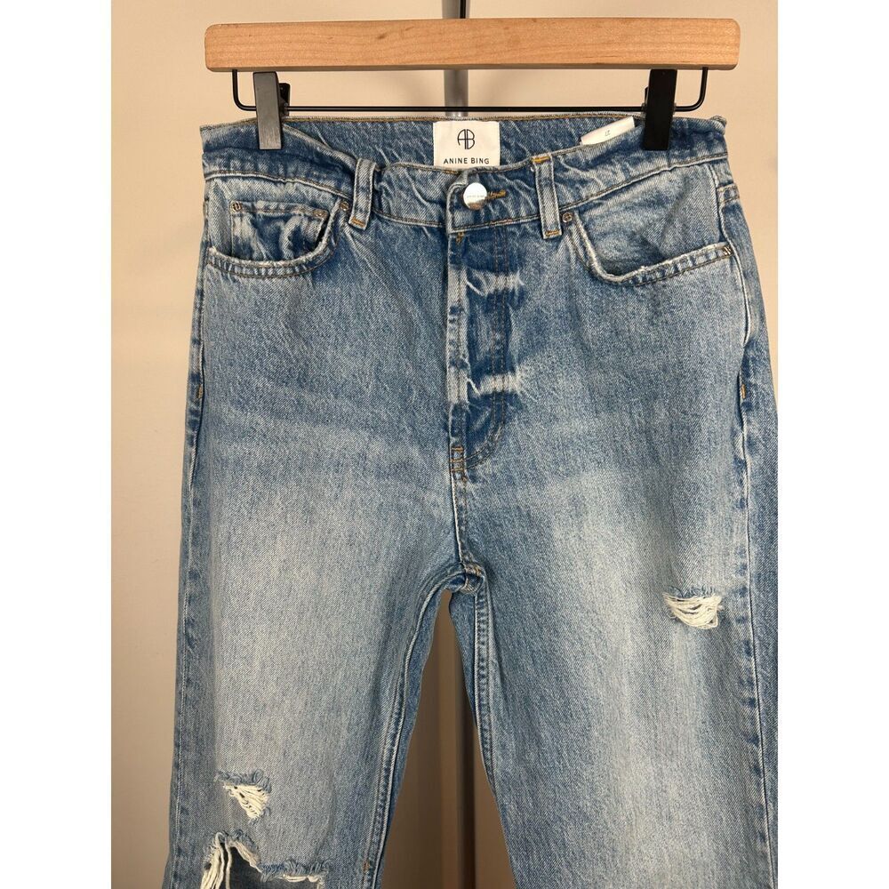 Annie Bing Olsen High Rise Button Fly Relaxed Straight Leg Jeans 27 Distressed - Picture 4 of 8